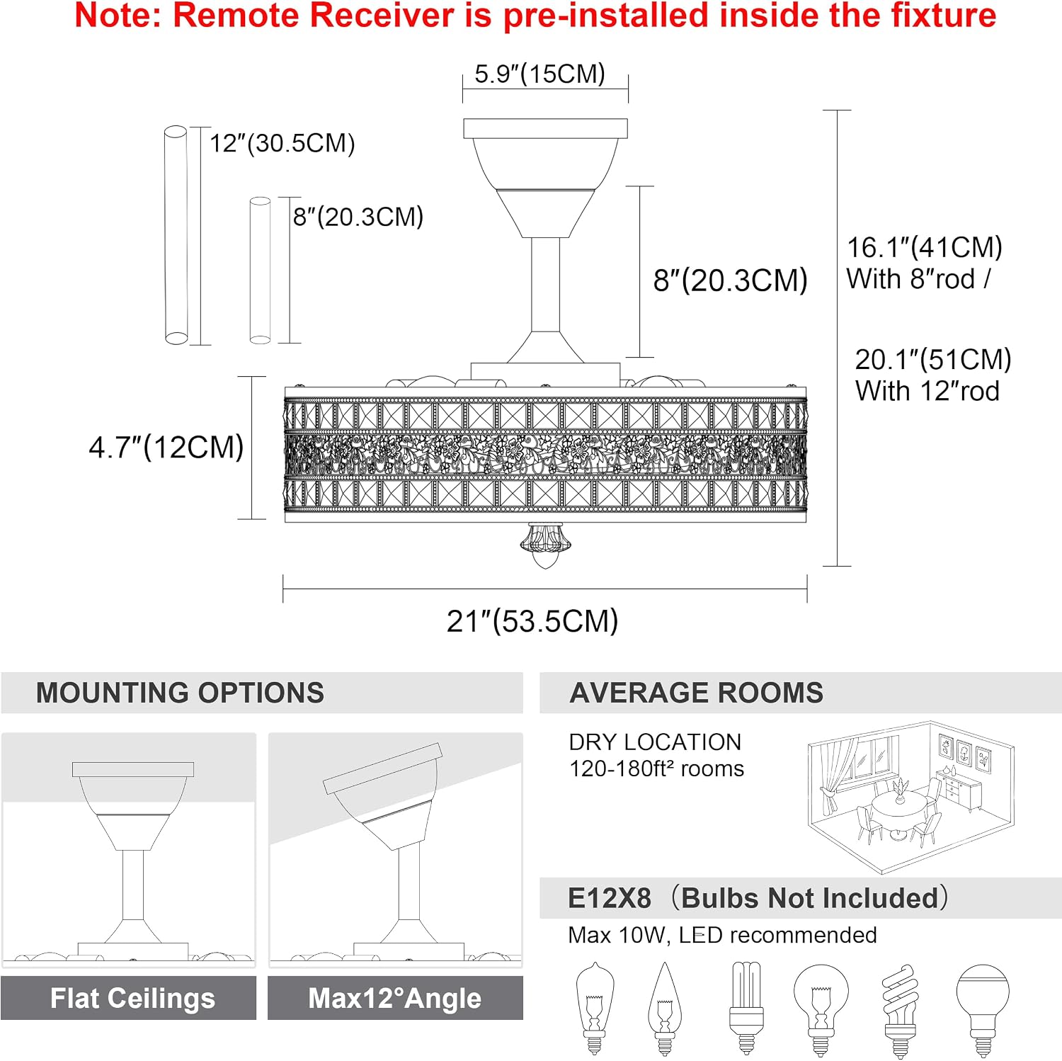 Gold Chandelier Light Fixture and Fan with remote, 6-Light