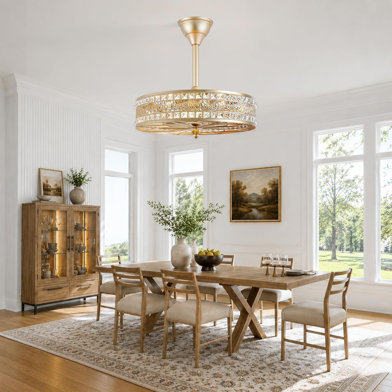 Gold Chandelier Light Fixture and Fan with remote, 6-Light