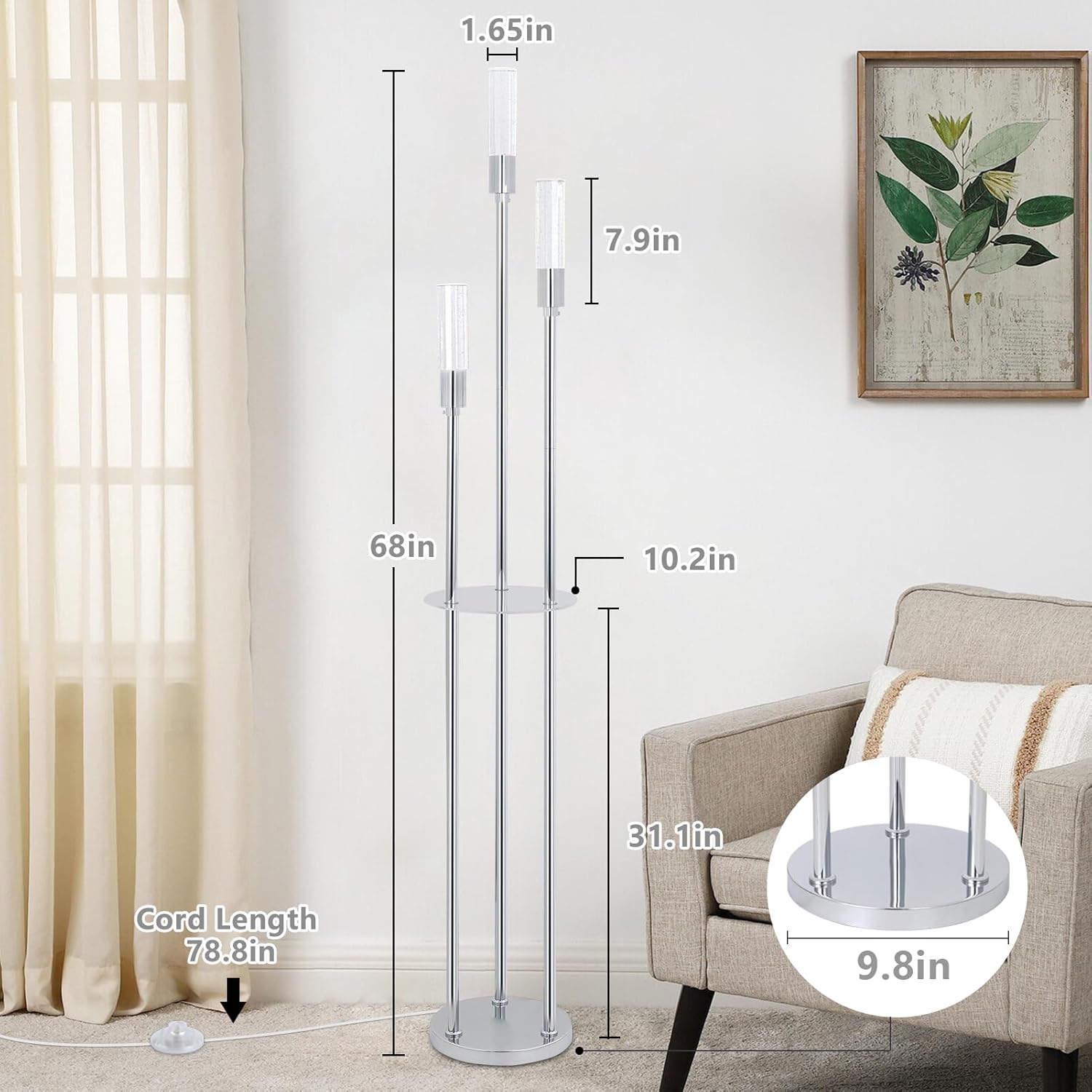 Bubble Crystal Floor Lamp with Shelves,